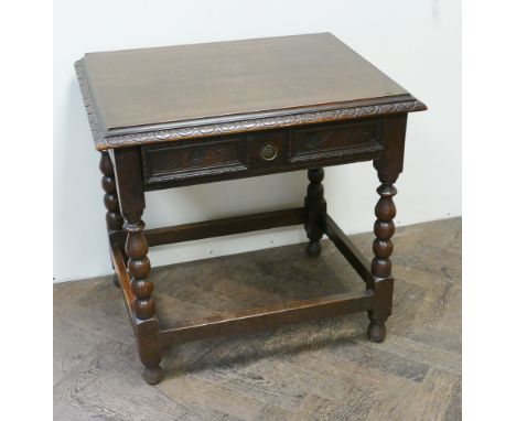 2'2 17th century style oak hall table fitted one long drawer standing on bobbin turned legs with stretchers 