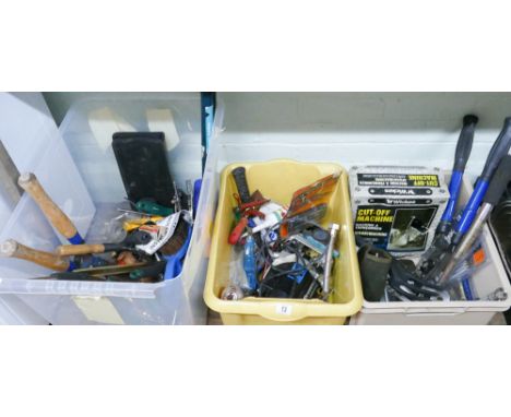 3 boxes of tools, nuts, bolts, screws, power tools etc. 