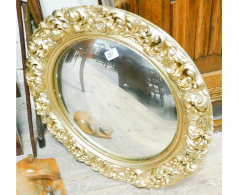 Gilt framed convex panel wall mirror, and a cheese board 