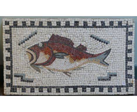 20th century Roman style mosaic of a fish.  Panel measures 40 x 65