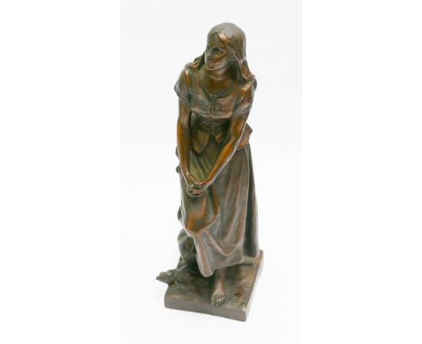 Late 19th century bronze figure depicting Joan of Arc signed E Laurent - height 26cm