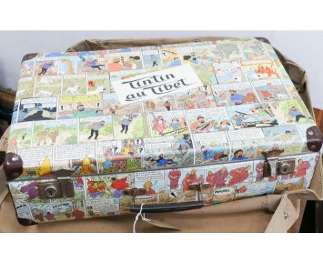 Tin Tin Au Tibet vintage covered suitcase with cloth cover 