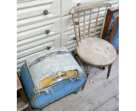Lloyd Loom linen basket (as found) and a stick back chair 