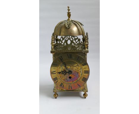 Heavy brass lantern clock approx 15" high 
