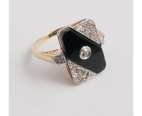 Art deco diamond panel plaque ring, unmarked shank.  Ring size M 