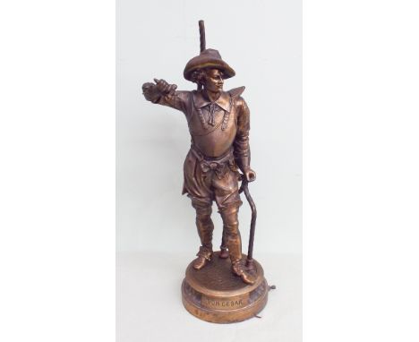 Gilt spelter table lamp base modelled as figure Don Cesar (a/f) height 21" talll 