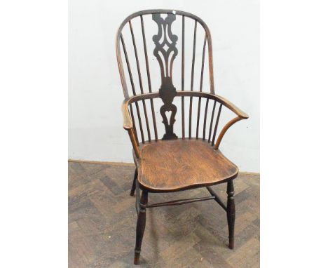 18th century elm stick back Windsor elbow chair with cross stretcher base 