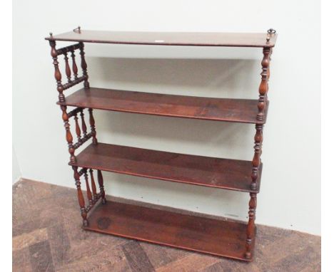 19th century mahogany four tier wall shelf with bobbin turned columns, 25 wide x 28" high 