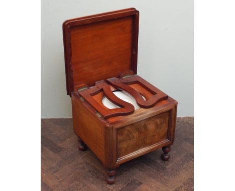 Victorian mahogany box commode with folding arms and ceramic liner 