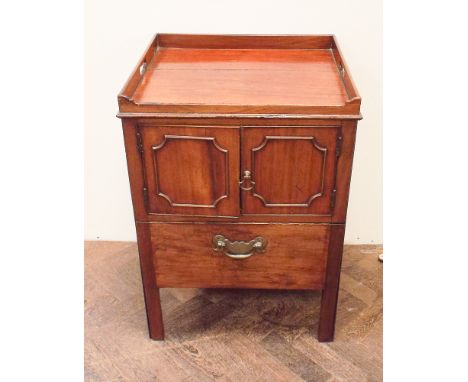 Georgian mahogany tray top commode fitted cupboards and drawer, no liner.  Appx 21" square 