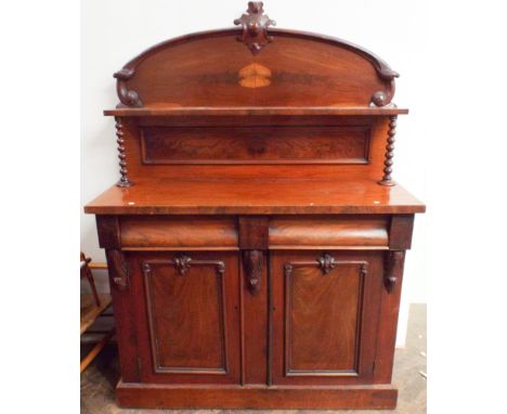 Victorian mahogany chiffonier with shelf back on bobbin turned columns, 4' wide 