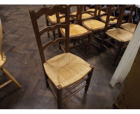 Set of 8 French ladder back dining chairs with rush seats 