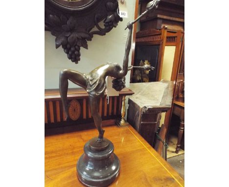Contemporary bronze dancing girl figure ornament on black marble base signed Nick px 18" tall 
