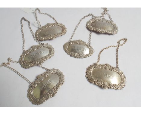 6 hall marked silver decanter labels