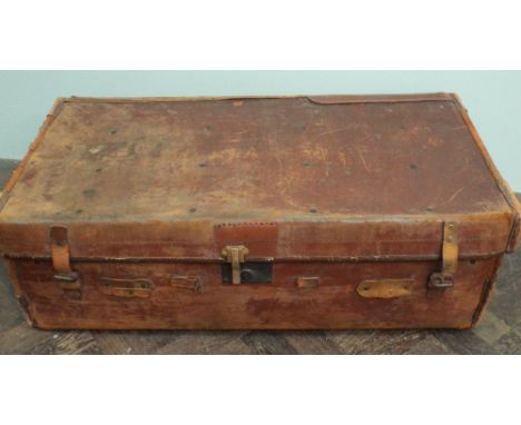 Vintage brown leather travelling trunk 37" wide 