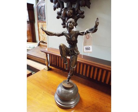 Contemporary bronze dancing girl figure ornament on black marble base signed P Laure 16" tall 