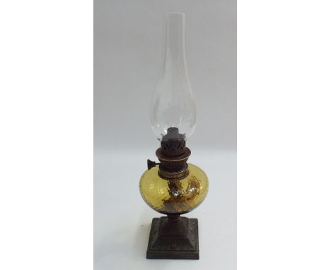 Small Victorian oil lamp with amber glass bowl 