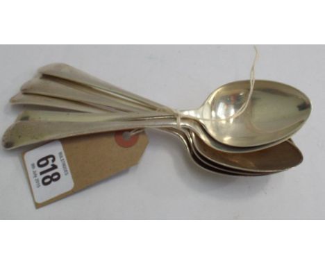 Set of six silver dessert spoons, each engraved with the initial M.  Sheffield 1935.  10oz troy