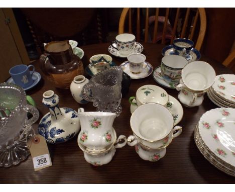 Royal Albert Forget me not coffee cups and saucers, Wedgwood Carlton Ware basket of fruit sugar shaker and other items 