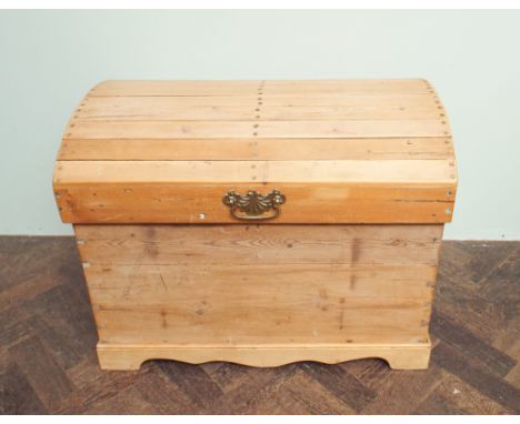 Victorian stripped pine dome top trunk with brass handles 29" wide 