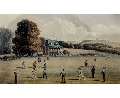 A MID 19TH CENTURY HAND COLOURED LITHOGRAPH of Torquay Cricket Ground by Newman & Co., 13.7cm x 23cm together with a similar 