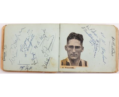 A SMALL AUTOGRAPH BOOK with various autographs from the 1930's to include the boxer, Len Harvey, William Breach, players from