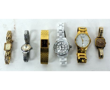 A WEST STAR GENTS WRISTWATCH with white dial and baton numerals together with a ladies Rotary gilt metal wristwatch with squa