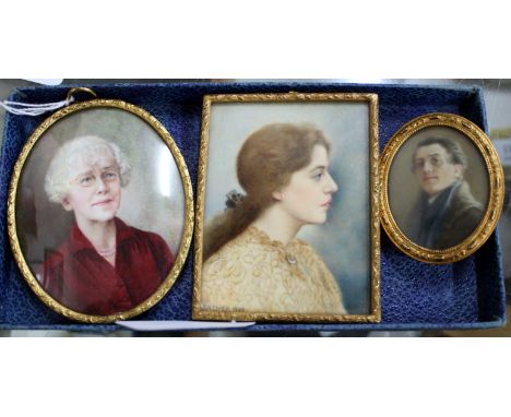 JOSEPHINE A. DYER R.M.S. (20TH CENTURT ENGLISH SCHOOL) A SHOULDER LENGTH MINIATURE PORTRAIT of a young woman with long hair, 