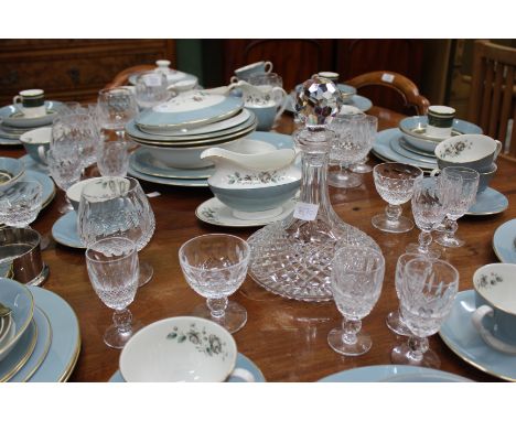 A SUITE OF WATERFORD hob nail cut glasses consisting of six brandy glasses, six champagne glasses, twelve dessert wine glasse