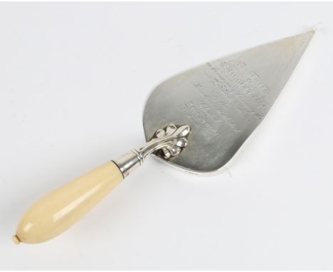 A VICTORIAN SILVER PRESENTATION TROWEL to celebrate the memorial stone of The Primitive Methodist Chapel, Halesowen, 23rd Mar