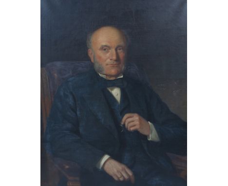 S. HODGES (19TH CENTURY ENGLISH SCHOOL) A HALF LENGTH PORTRAIT of a seated gentleman wearing a bow tie and holding a monocle,