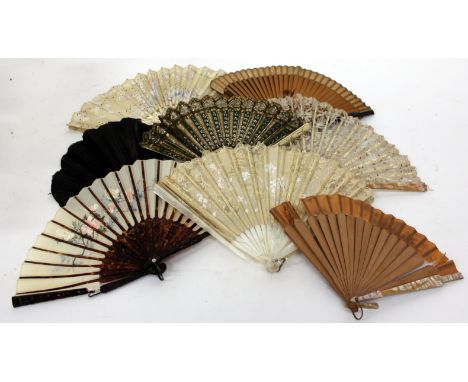 EIGHT VARIOUS LATE 19TH CENTURY / EARLY 20TH CENTURY LADIES FANS some with ivory and mother of pearl sticks