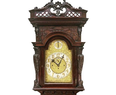 FINE LATE 19TH CENTURY 8-DAY MAHOGANY MUSICAL LONGCASE CLOCK, Maple & Co. Ltd, 10 1/2in floral engraved brass dial with silve