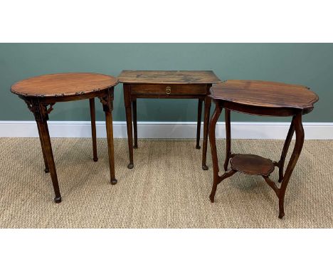 19TH CENTURY LOW BOY &amp; TWO OCCASIONAL TABLES, low boy with single drawer, one table with carved supports, the other with 