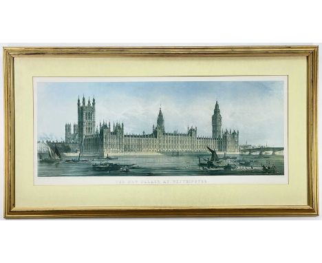 E WALKER coloured lithograph - entitled 'The New Palace at Westminster', 40 x 95cmsComments: framed and glazed, note verso st