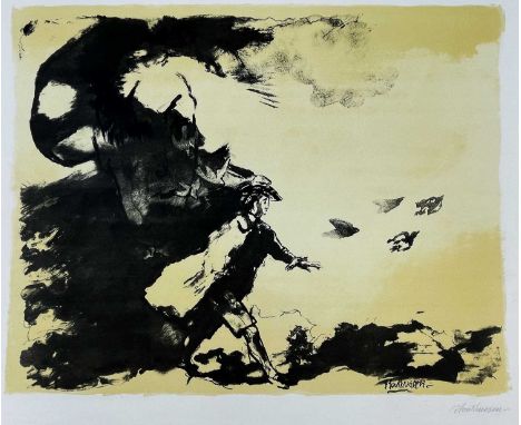 ALBERT HOUTHUESEN (Dutch-British, 1903-1979) lithograph - figure and birds, 58 x 78cmsProvenance: private collection Monmouth