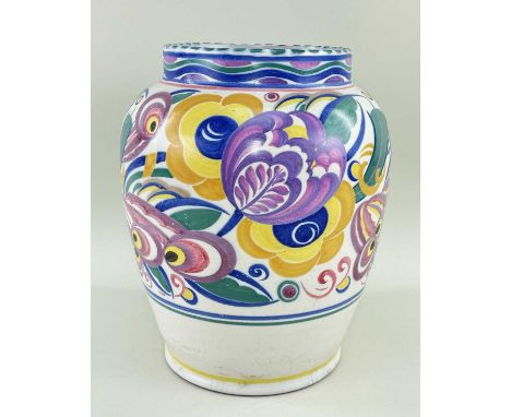 LARGE POOLE (CARTER STABLER &amp; ADAMS) VASE, painted with tulips and other exotic flowers, impressed mark, 27cms high