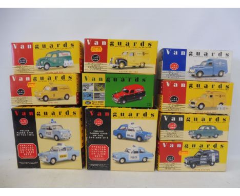 A selection of Vanguards 1/43 scale to include vintage emergency services vehicles, classic Austins and others. 