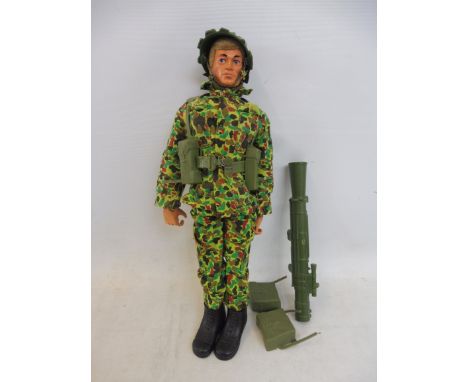 An original blue pants Action Man figure in a late British Army Infantry outfit with accessories, complete.