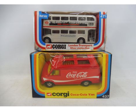 Two circa 1970s boxed Corgi Toys: 471 Silver Jubilee Bus and a 437 Coca-Cola van (ex shop display), boxes in excellent condit