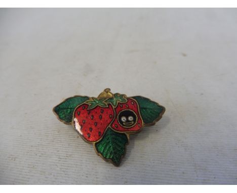 An early circa 1930s Robertsons fruit enamel lapel badge in the shape of strawberries and leaves, with Robertsons motif, mark