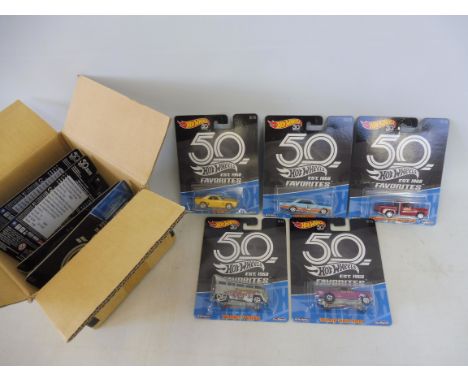 A trade pack complete, in excellent condition - Mattel Hot Wheels, carded, all different 50th Anniversary Favourites (10 piec