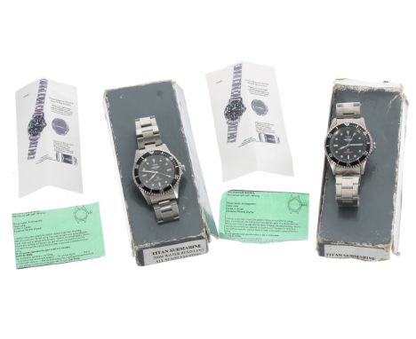 Two Titan Submarine automatic stainless steel gentleman's wristwatches, 40mm bezel; both with box, leaflet and instructions 