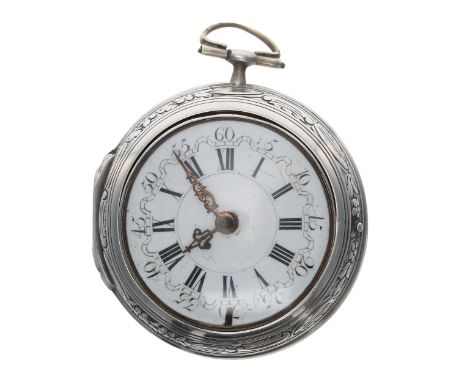 George III silver verge repoussé pair cased pocket watch for repair, London 1793, the fusee movement signed Tarts, London, no