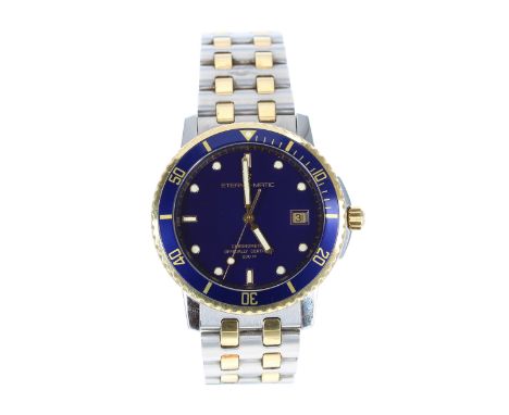 Eterna-Matic Kontiki Chromometer automatic stainless steel and gold divers wristwatch, blue dial with applied luminous dot an