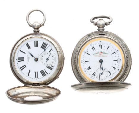 Silver (0.900) lever half hunter pocket watch, the movement stamped 'M&amp;E D' (Marc &amp; Emmanuel Didisheim), the dial bra