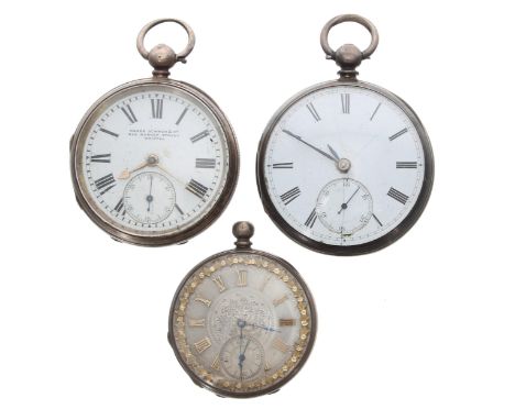 Two Victorian silver fusee lever pocket watches in need of attention, makers Adam Burdess, Coventry and Kuner Schwer & Co., B