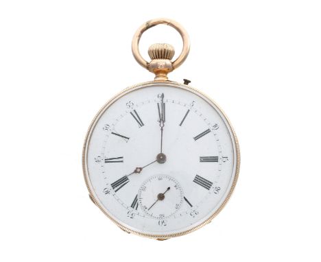 Swiss 18ct cylinder pocket watch, 8 jewel gilt frosted bar movement with gilt three arm balance and regulator, inscribed hing