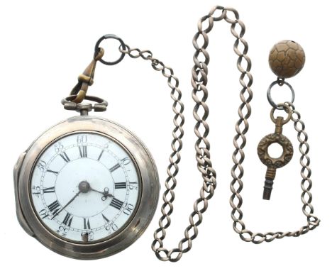 English 18th century silver pair cased verge pocket watch, London 1763, the fusee movement signed Ric'd Payne, London, no. 77