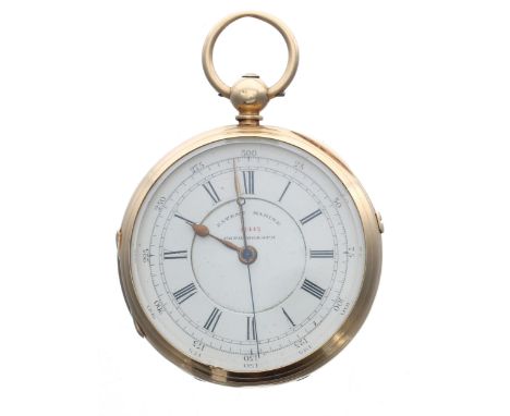 Patent Marine Chronograph Centre Seconds 18ct lever pocket watch, Chester 1878, full plate movement inscribed 'Marine Chronog